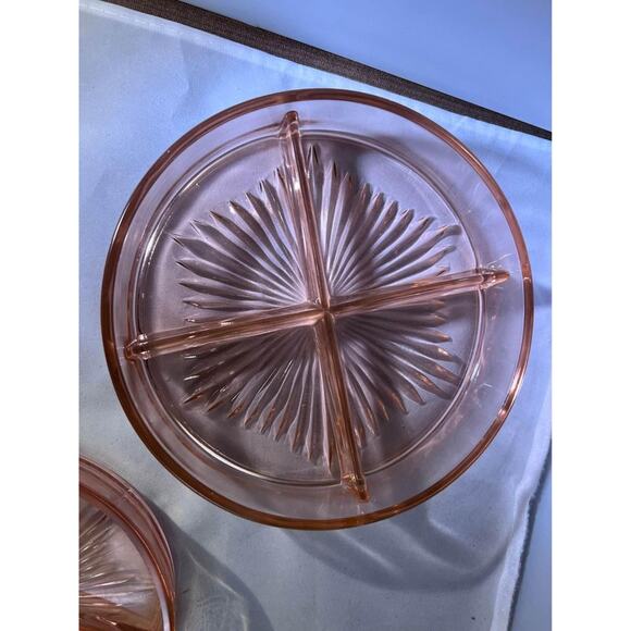 Vintage Pink Depression Glass- set of 2 divided relish dishes - Picture 5 of 9